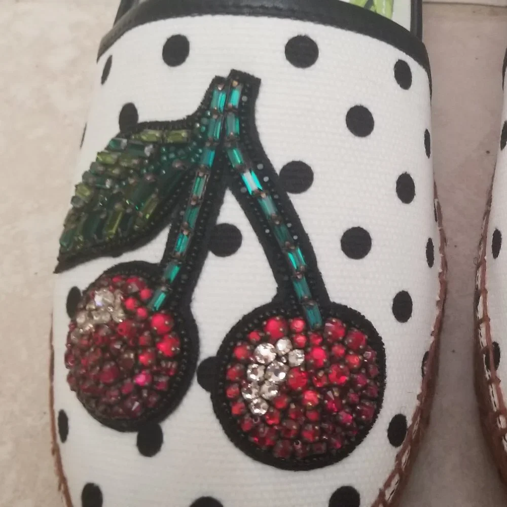 RARE EXCLUSIVE DOLCE & GABBANA CHERRY POLKA DOT EMBELLISHED ESPADRILLES FLATS